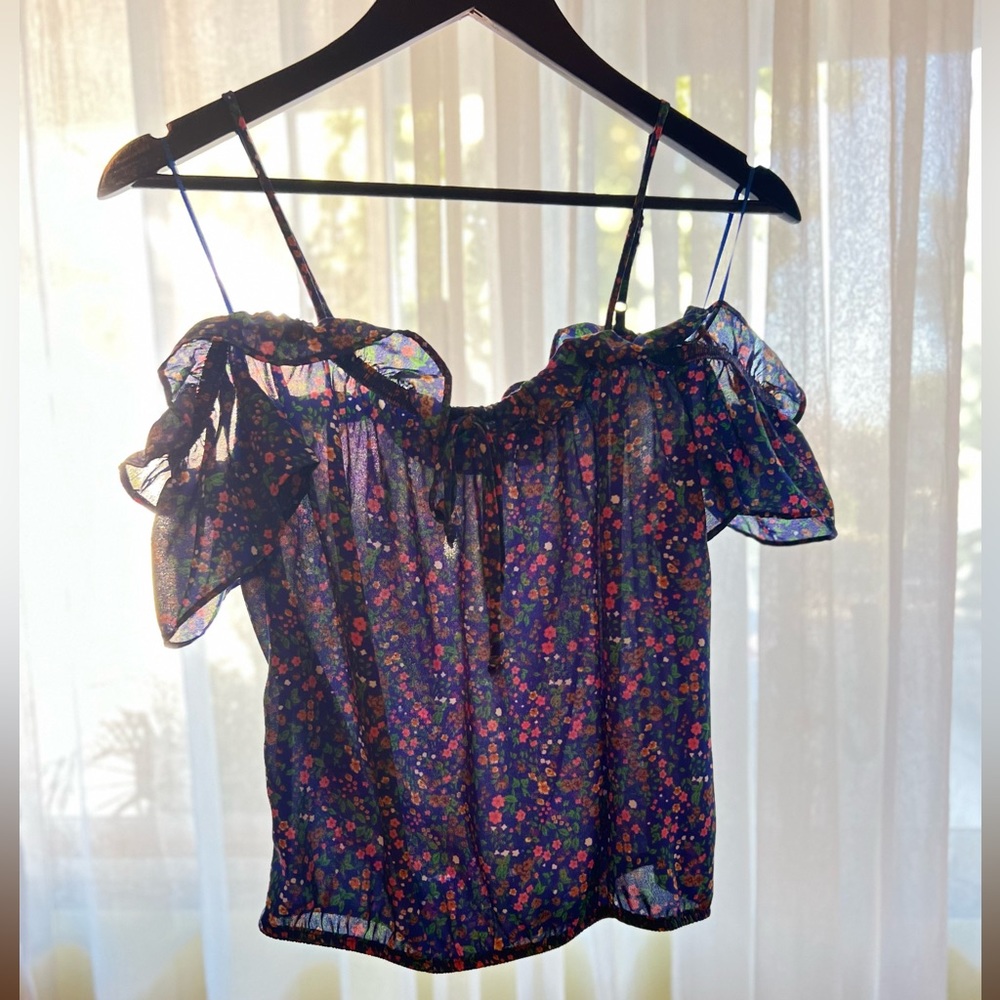 Off the Shoulder Sheer Floral Crop Top